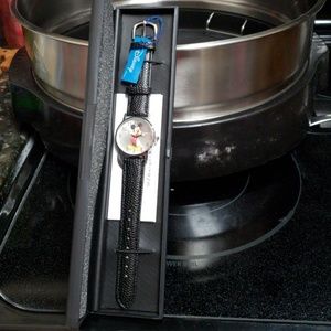 Mickey mouse watch. Silver toned  w black strap